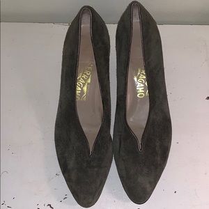 Ferragamo green shoes with slight wedge heel